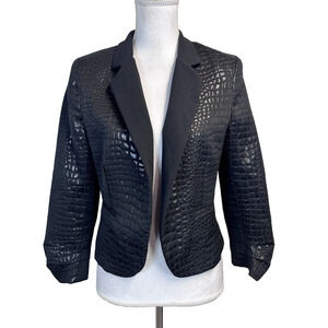 Aqua Open Front Blazer Jacket sz Med Black Shinny Faux Snake Skin Evening Formal